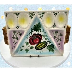 Vintage Italy Hand Painted Vegetable Egg Crudites Platter Serving Dish